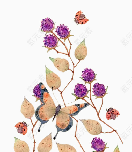 卡通手绘植物蝴蝶