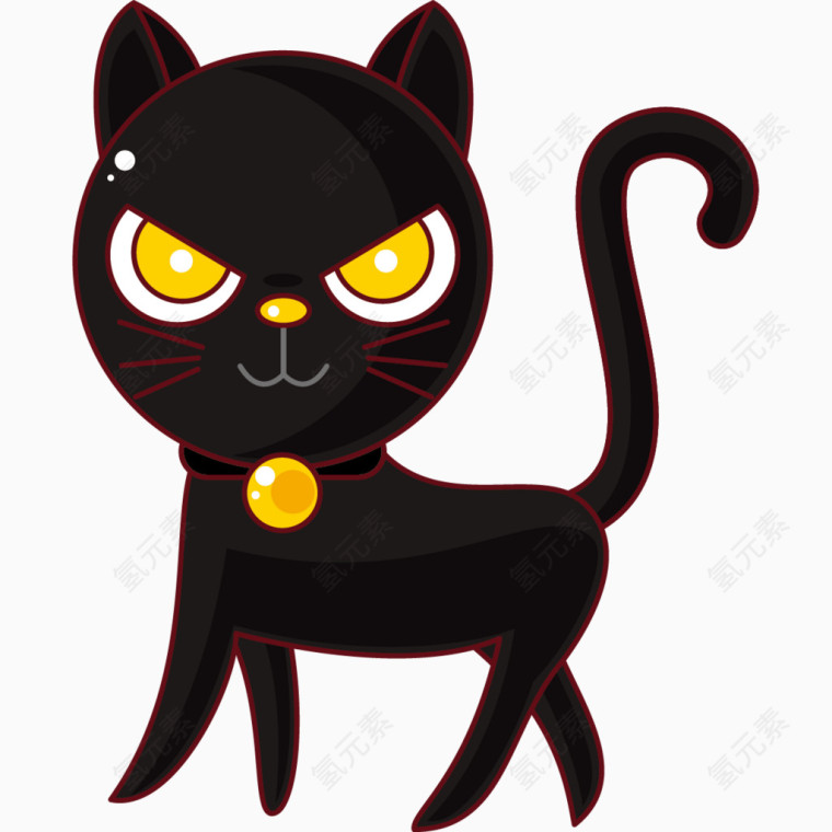卡通手绘黑色猫咪 