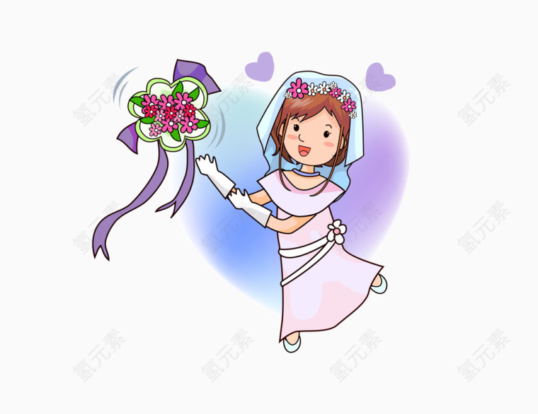 卡通新娘扔捧花