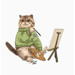 水彩猫咪在画画