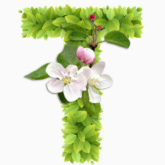春意盎然的绿叶花卉字母T