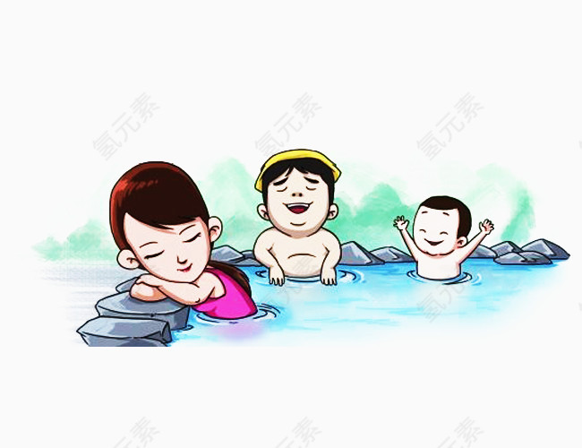 家人泡日本温泉图片素材