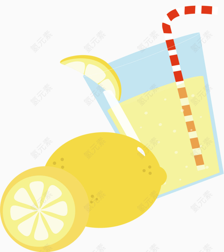 夏日冷饮一杯柠檬茶柠檬卡通手绘装饰元素