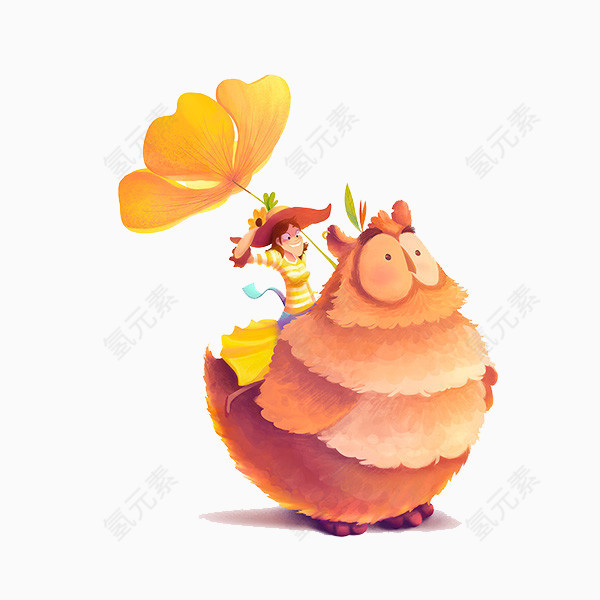 橙色公鸡少女插画