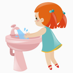 正在洗手的小女孩