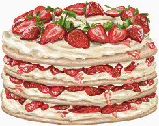 草莓多层奶油蛋糕卡通手绘
