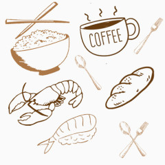 餐具和食物的简易画卡通手绘