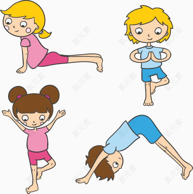 小孩做瑜伽动作卡通