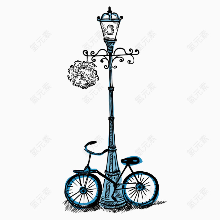 手绘自行车灯塔