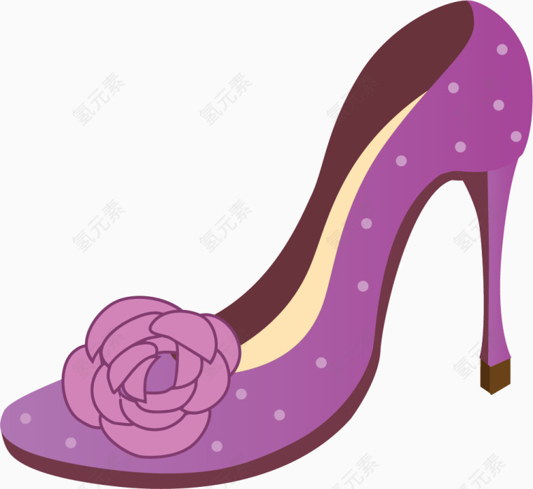 卡通手绘紫色高跟单鞋 