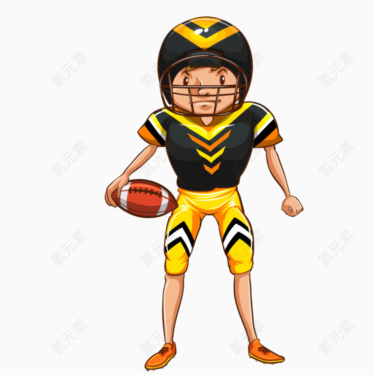 卡通手绘黄色衣服拿橄榄球头盔男孩