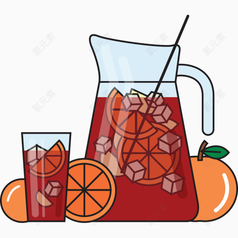 卡通夏日果汁杯和水果