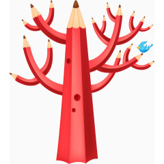 红色卡通铅笔大树创意素材