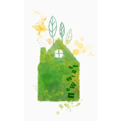 手绘清新绿色房子