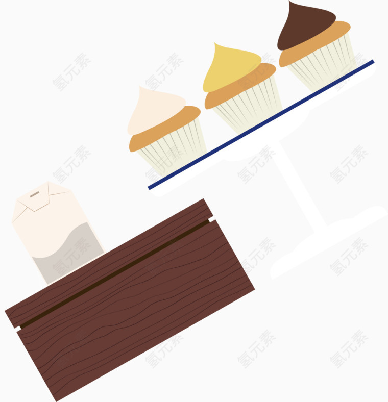 甜点蛋糕厨师服橱柜水彩插画
