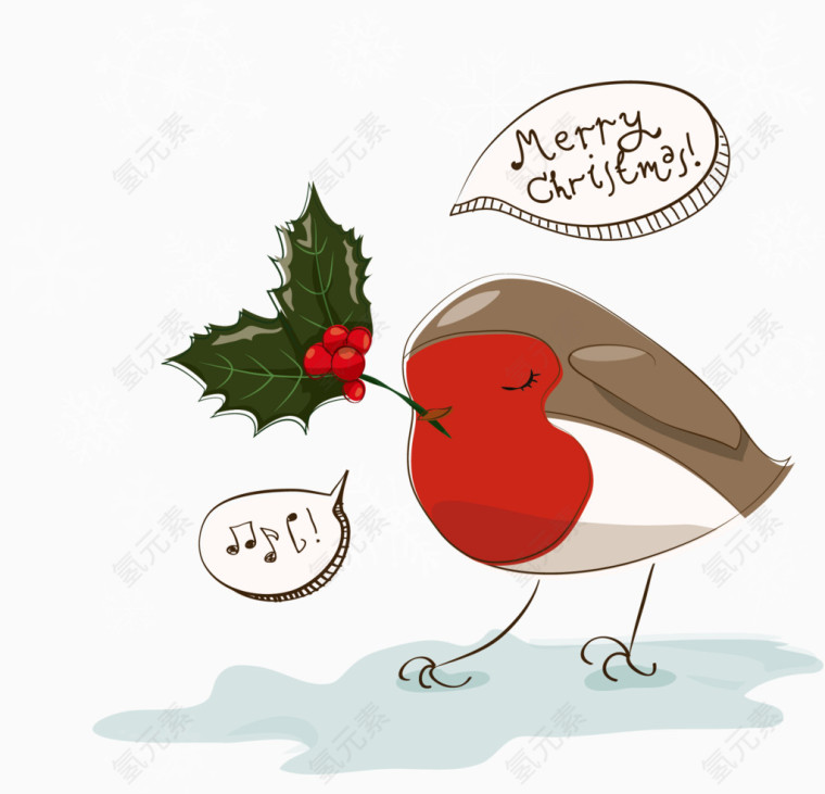 卡通小鸟圣诞插画
