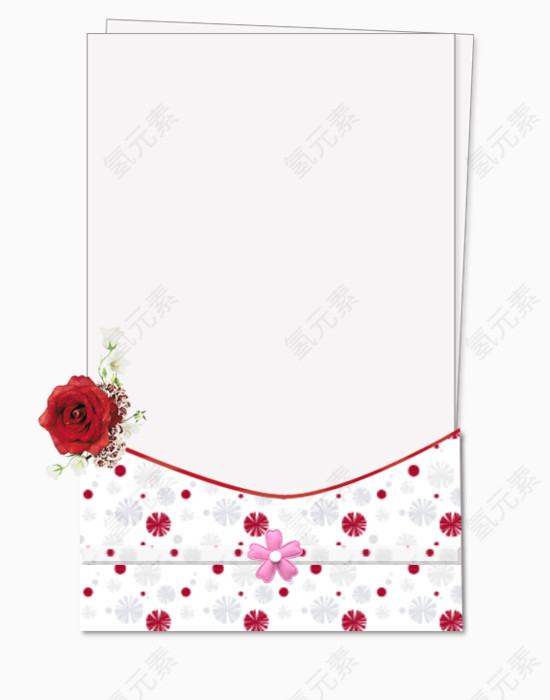 红玫瑰装饰白色信封
