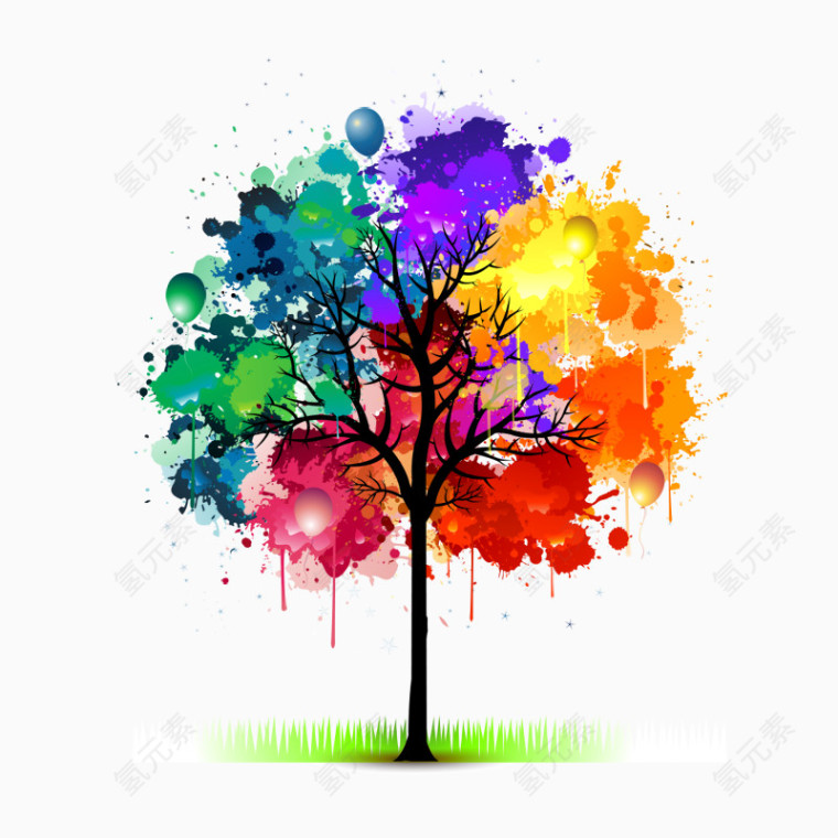 炫彩墨迹创意树木