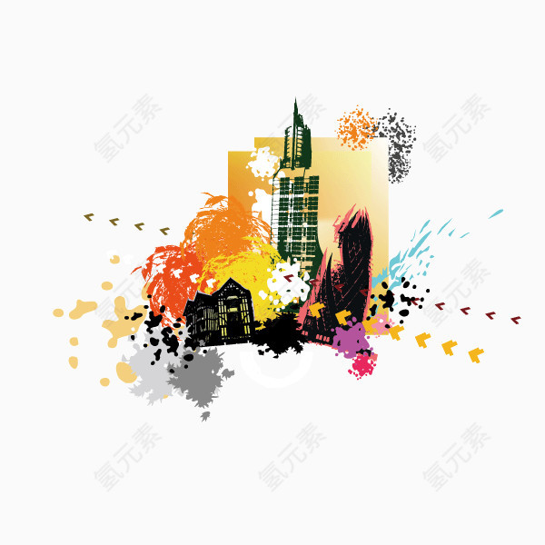 城市装饰图案 彩绘 背景元素