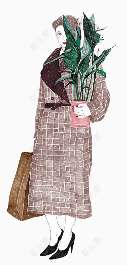 抱着盆栽的女人