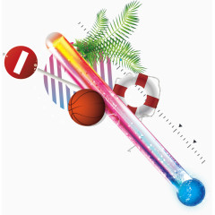 夏日泳圈篮球温度计卡通手绘装饰元素