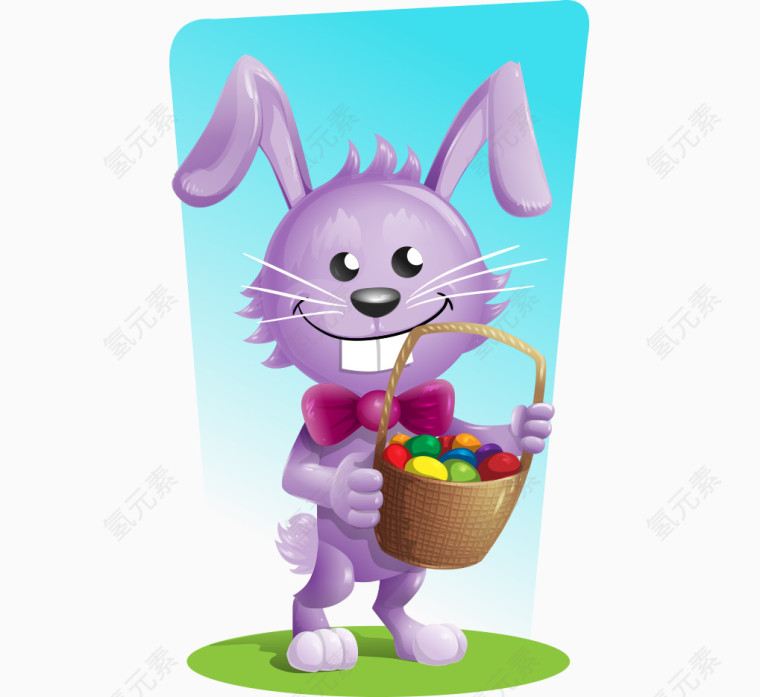 卡通手绘紫色可爱兔子拿篮子