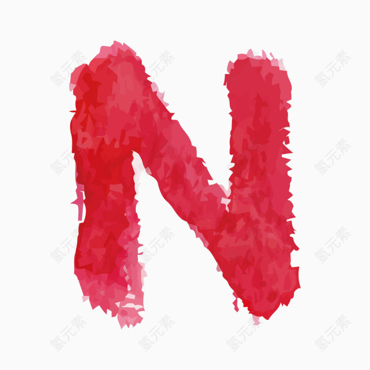 红色水彩字母字体N