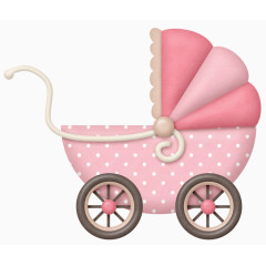 手绘粉色卡通婴儿车