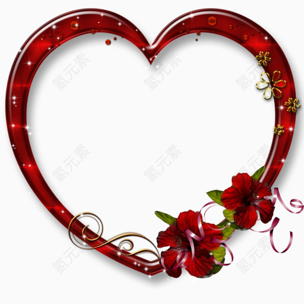 红色爱心边框花朵装饰