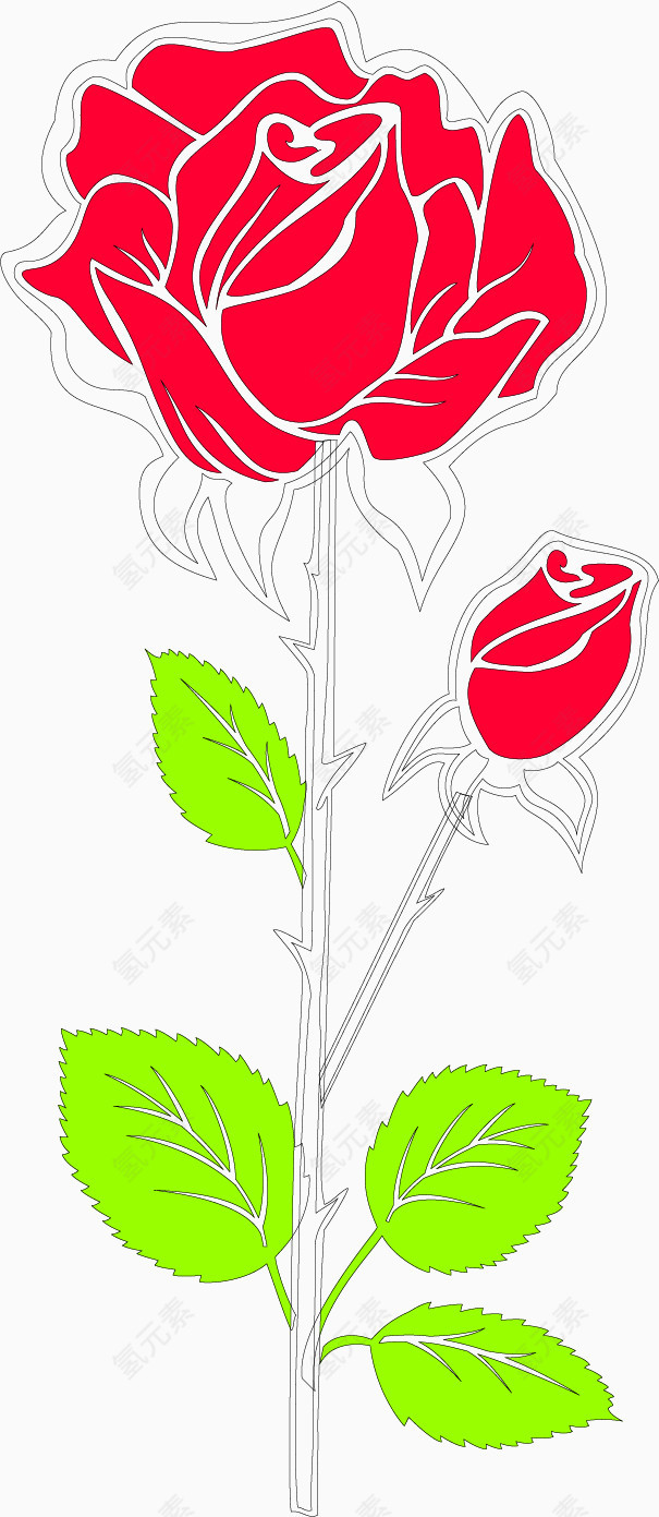 一支红玫瑰水彩手绘装饰元素