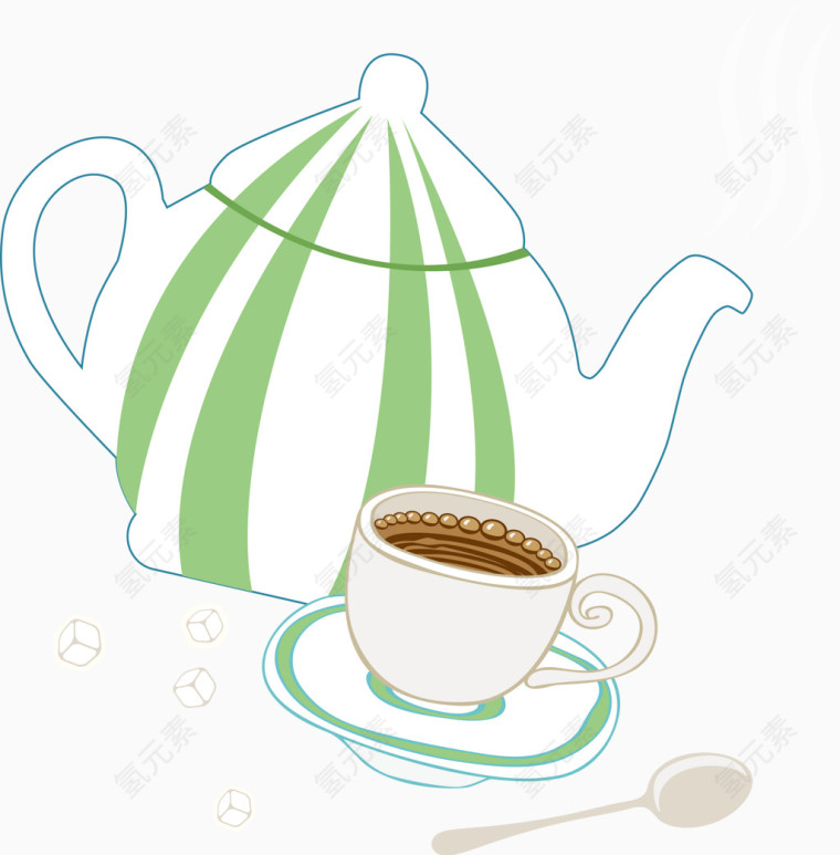 茶壶茶杯卡通手绘图标元素
