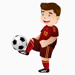 卡通手绘棕色衣服脚顶足球男孩