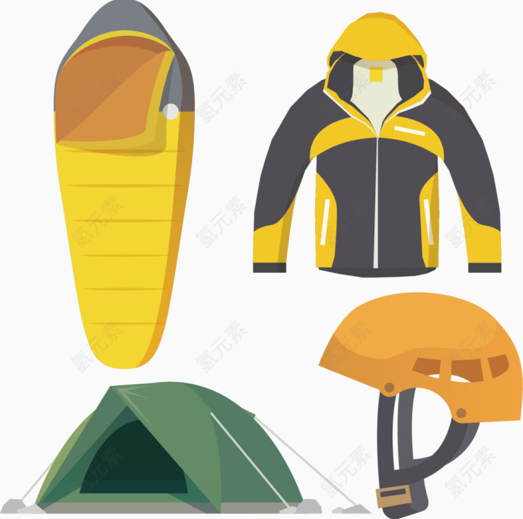 睡袋登山衣登山帽帐篷水彩图标元素