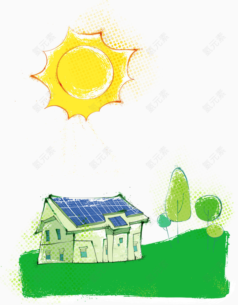 卡通太阳和房屋