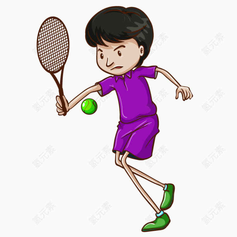 卡通手绘紫色衣服网球男运动员