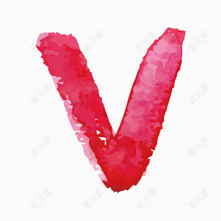 红色水彩字母字体V