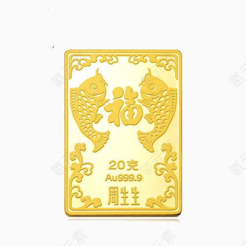 周生生金片黄金足金锦鲤送福金片(金条) 88394D20