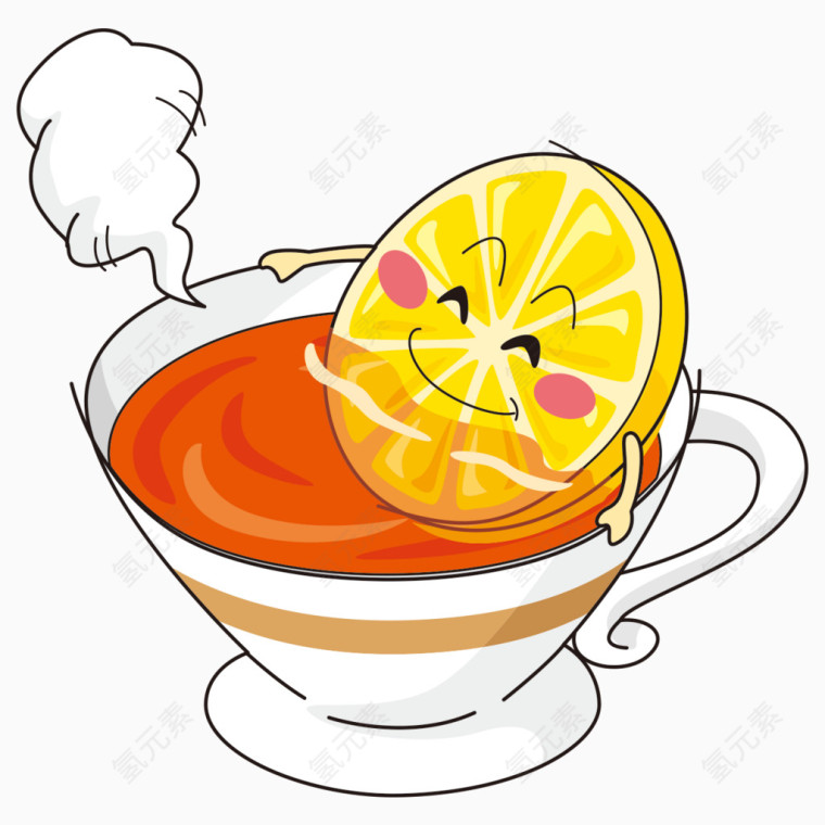 卡通简笔柠檬表情享受茶具