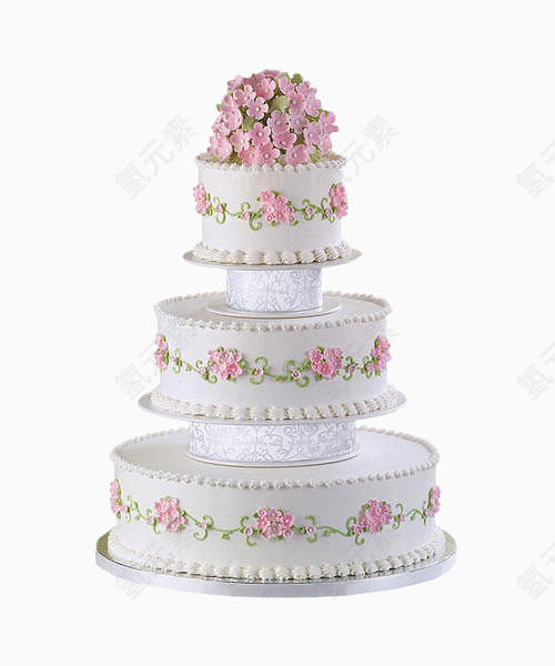 多层粉色花朵装饰婚礼蛋糕