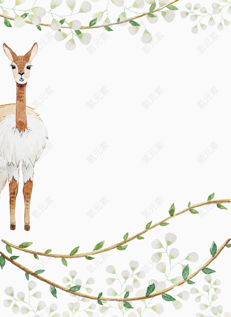 水彩清新森林小鹿插画