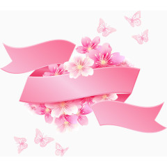 粉色丝带樱花卡通手绘