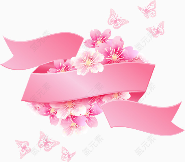 粉色丝带樱花卡通手绘