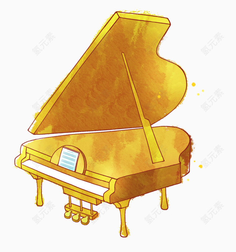 手绘水彩清新棕色钢琴
