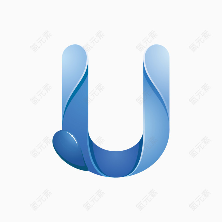 蓝色水纹字母字体U