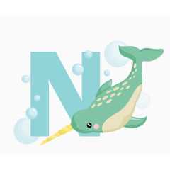 鲸鱼动物造型可爱字母N