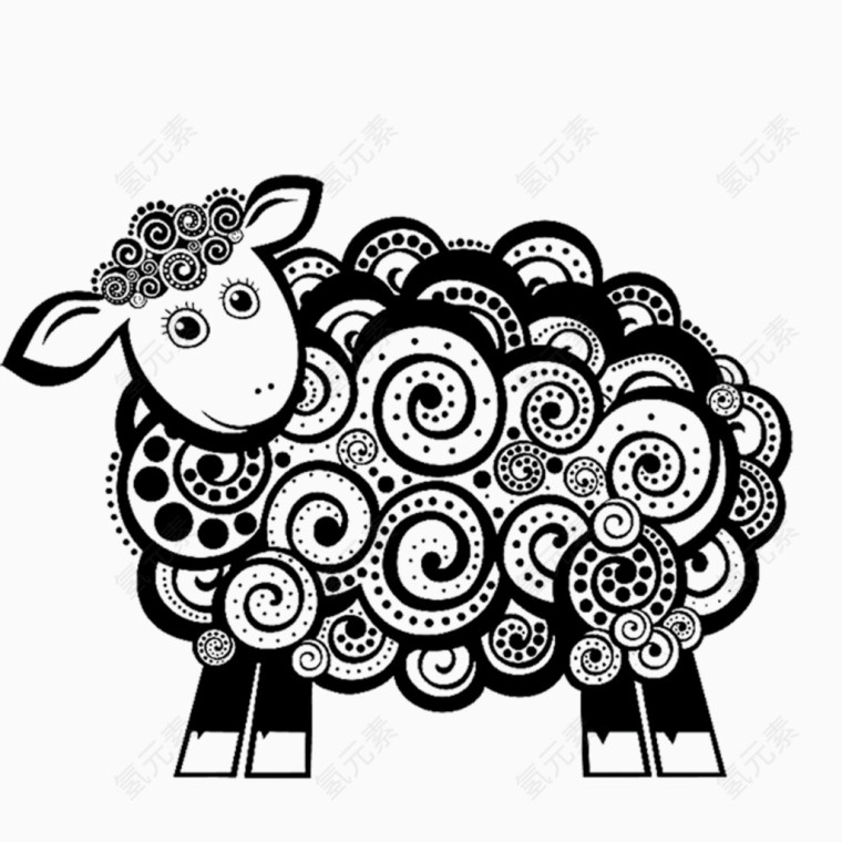 黑白素描羊