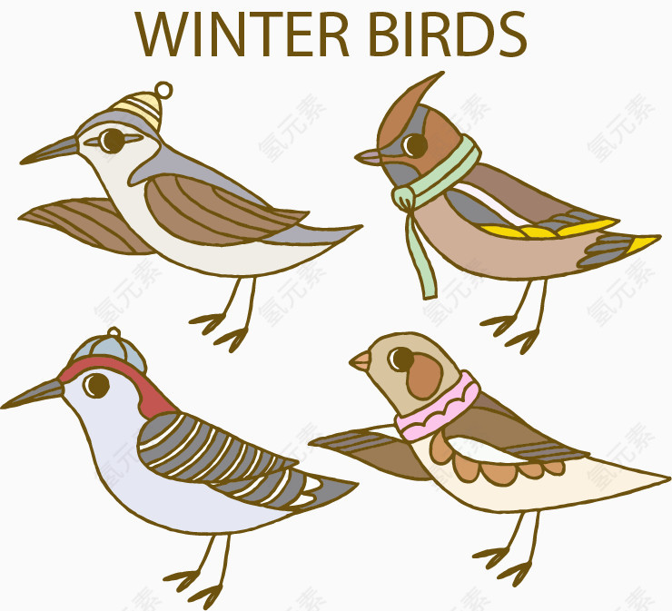 四只冬季小鸟
