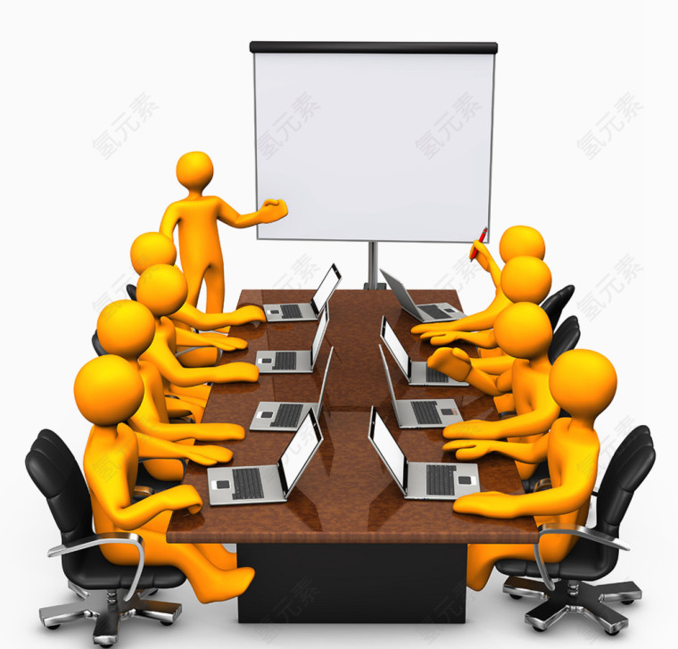 会议室中开会的黄色卡通小人