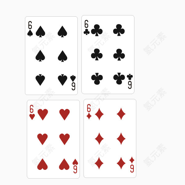 扑克牌 4花色 数字6