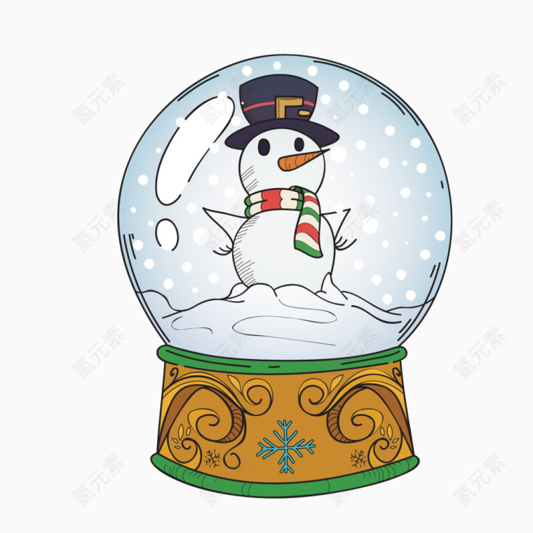 卡通矢量手绘雪人玻璃球礼物